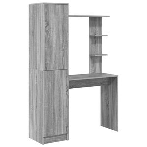 vidaXL Bureau avec &eacute;tag&egrave;re avec stockage 2 pi&egrave;ces Gris Sonoma