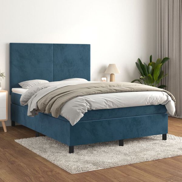 vidaXL Sommier &agrave; lattes de lit et matelas Bleu fonc&eacute; 140x190cm Velours