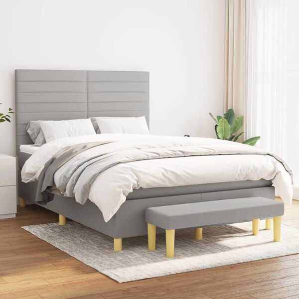 vidaXL Sommier &agrave; lattes de lit avec matelas Gris clair 140x190cm Tissu