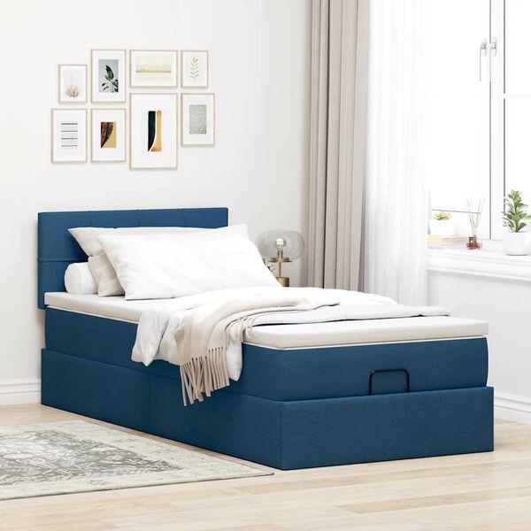 VidaXL Cadre de lit ottoman avec matelas bleu 80x200 cm tissu