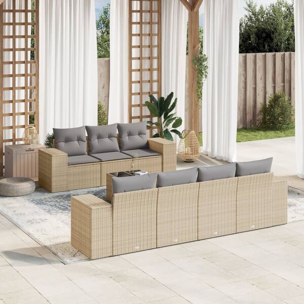 vidaXL Salon de jardin avec coussins 8 pcs beige r&eacute;sine tress&eacute;e