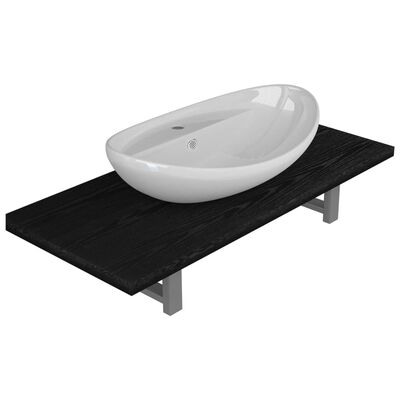 vidaXL Meuble de salle de bain en deux pièces Céramique Noir