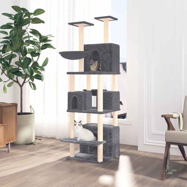 vidaXL Arbre &agrave; chat avec griffoirs en sisal Gris fonc&eacute; 180 cm