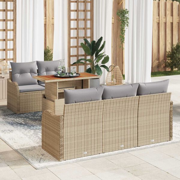 vidaXL Ensemble de canap&eacute; de jardin 6 pcs Beige Poly rotin