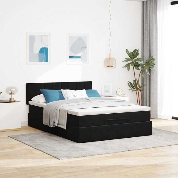 VidaXL Cadre de lit ottoman avec matelas noir 140x200 cm velours