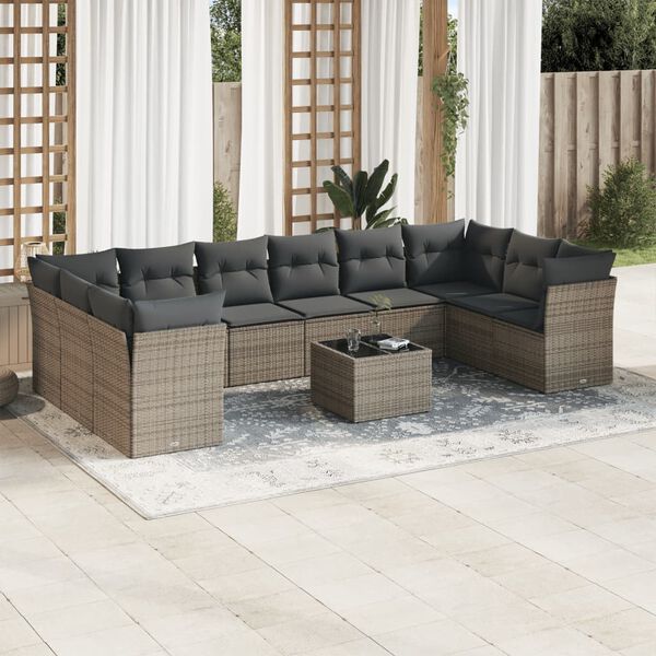 vidaXL Salon de jardin 11 pcs avec coussins gris résine tressée