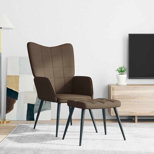 vidaXL Chaise de relaxation avec tabouret Marron Tissu