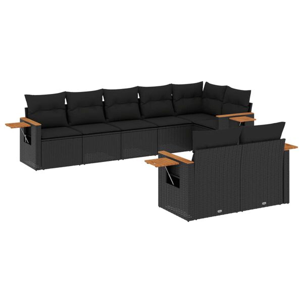 vidaXL Salon de jardin 8 pcs avec coussins noir r&eacute;sine tress&eacute;e