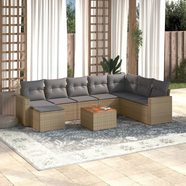 vidaXL Salon de jardin avec coussins 9pcs m&eacute;lange beige r&eacute;sine tress&eacute;e