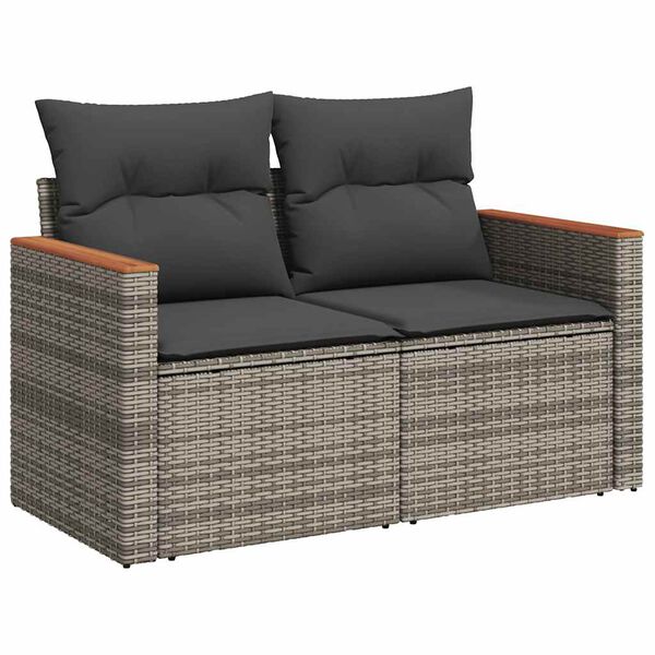 vidaXL Salon de jardin 5 pcs avec coussins gris r&eacute;sine tress&eacute;e acacia