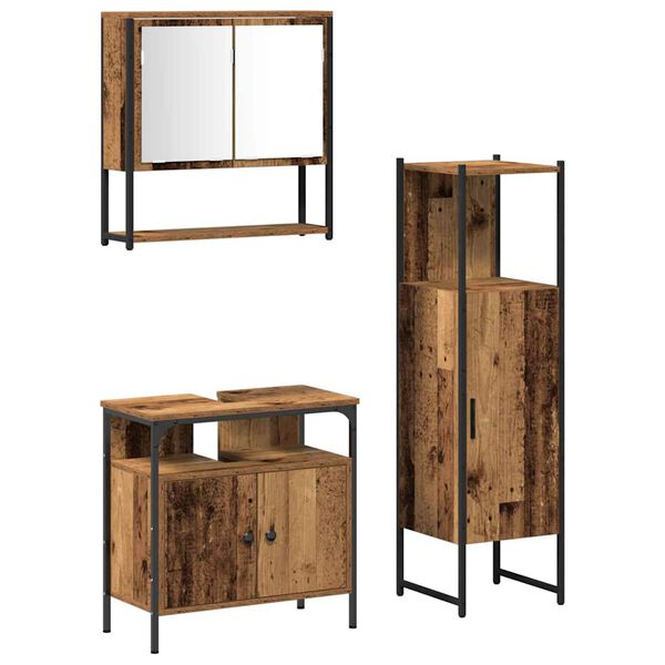 vidaXL Ensemble de mobilier de salle de bain avec &eacute;tag&egrave;re 3 pcs Marron