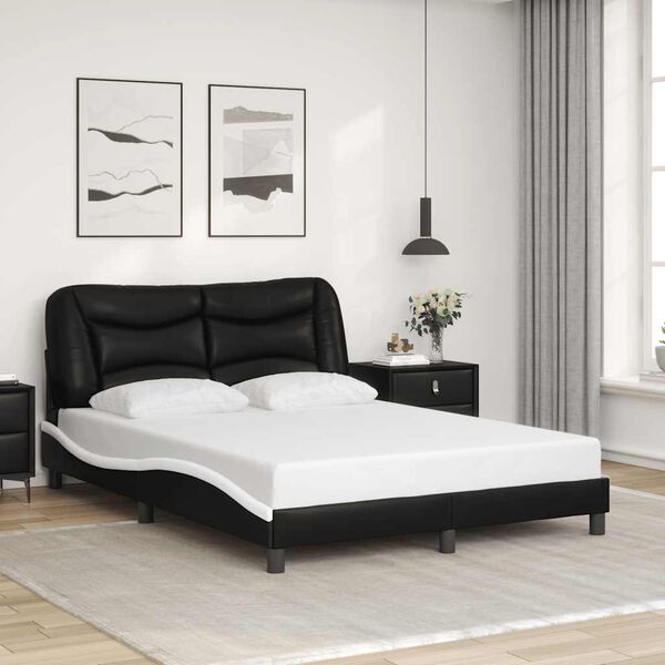 vidaXL Cadre de lit sans matelas Hvar noir et blanc 140x190 cm similicuir