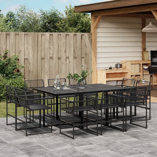 vidaXL Ensemble &agrave; manger de jardin 11 pcs noir r&eacute;sine tress&eacute;e