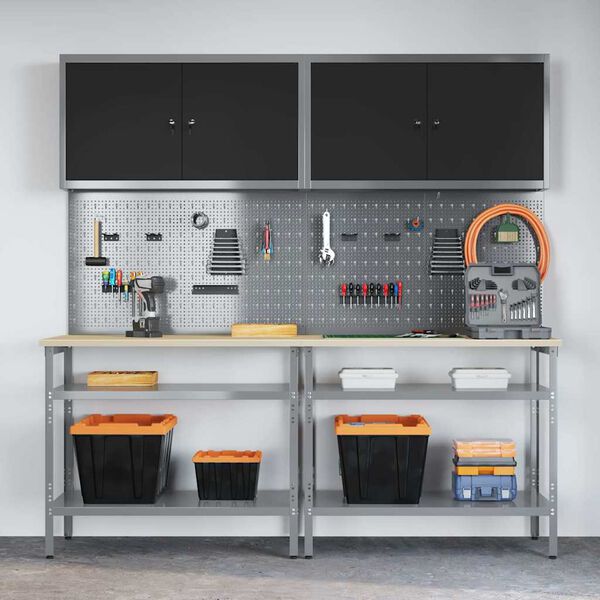 vidaXL Ensemble d'&eacute;tabli avec &eacute;tag&egrave;re avec stockage 8 pcs Gris Acier