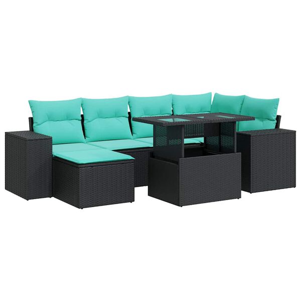 vidaXL Salon de jardin avec coussins 9 pcs noir r&eacute;sine tress&eacute;e acacia