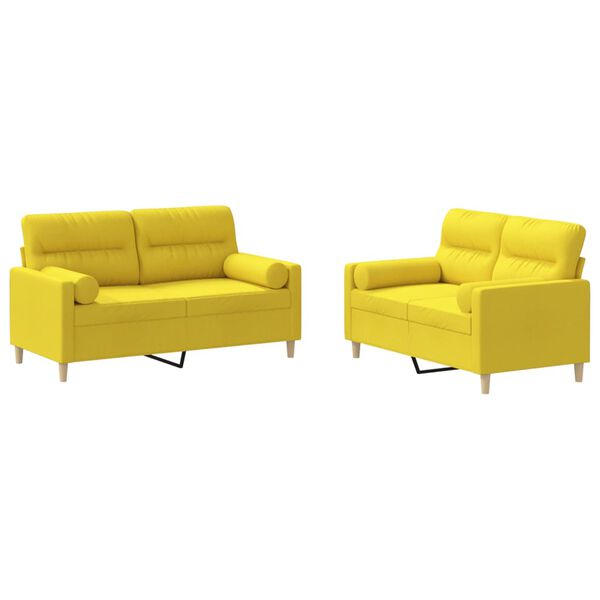 vidaXL Ensemble de canap&eacute;s 2 pcs avec coussins jaune clair tissu
