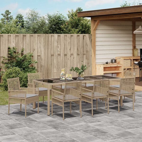 vidaXL Ensemble de salle &agrave; manger pour jardin 9 pcs Beige polyrotin