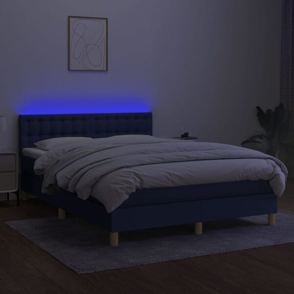 vidaXL Sommier &agrave; lattes de lit avec matelas LED Bleu 140x200 cm Tissu