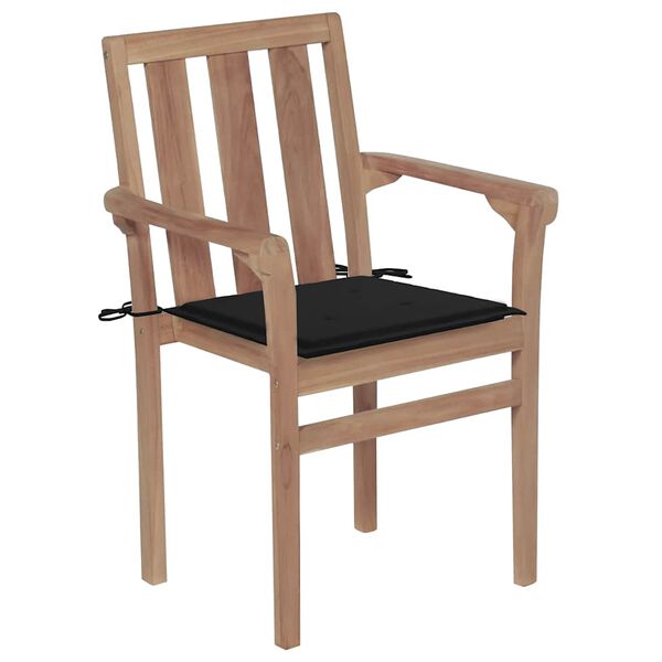 vidaXL Chaises de jardin lot de 2 et coussins noir Bois de teck massif