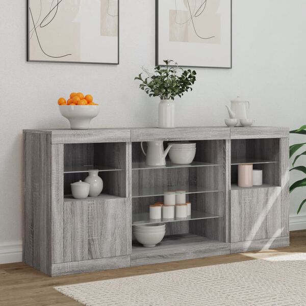 vidaXL Buffet avec lumi&egrave;res LED sonoma gris 142,5x37x67 cm
