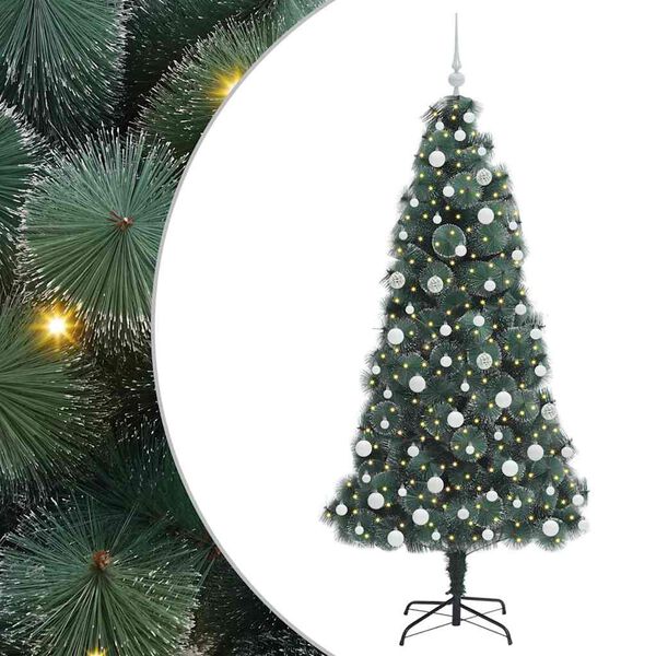 vidaXL Sapin de No&euml;l artificiel pr&eacute;-&eacute;clair&eacute; avec ensemble de boules