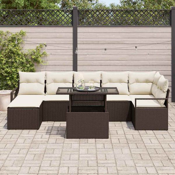 vidaXL Ensemble de canap&eacute; de jardin avec coussin 8 pcs Marron et cr&egrave;me