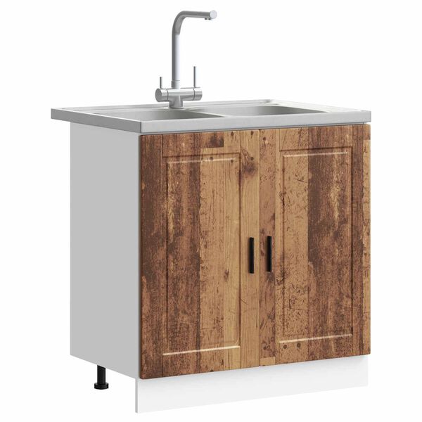 vidaXL Meuble sous &eacute;vier Porto 2 pcs Marron Bois d'ing&eacute;nierie