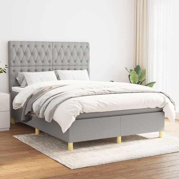 vidaXL Sommier &agrave; lattes de lit avec matelas Gris clair 140x200cm Tissu