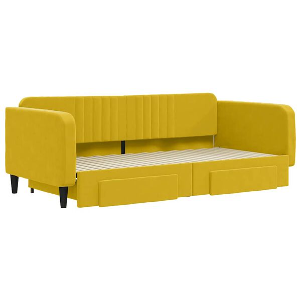 vidaXL Lit de jour avec gigogne et tiroirs jaune 100x200 cm velours