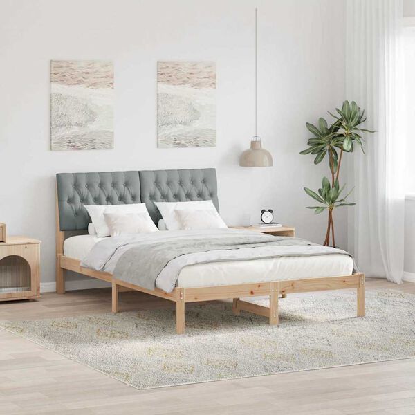 vidaXL Cadre de lit Gris clair 140 x 190 cm Pin massif