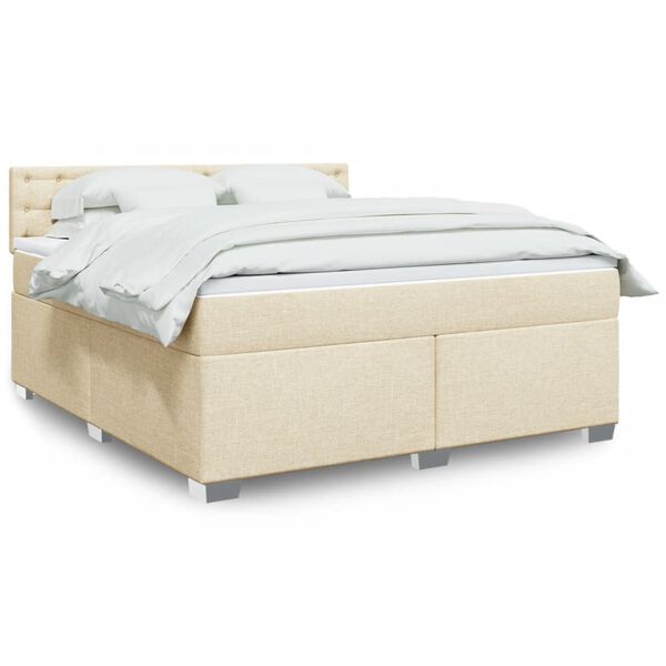 vidaXL Sommier &agrave; lattes de lit avec matelas Cr&egrave;me 180x200 cm Tissu