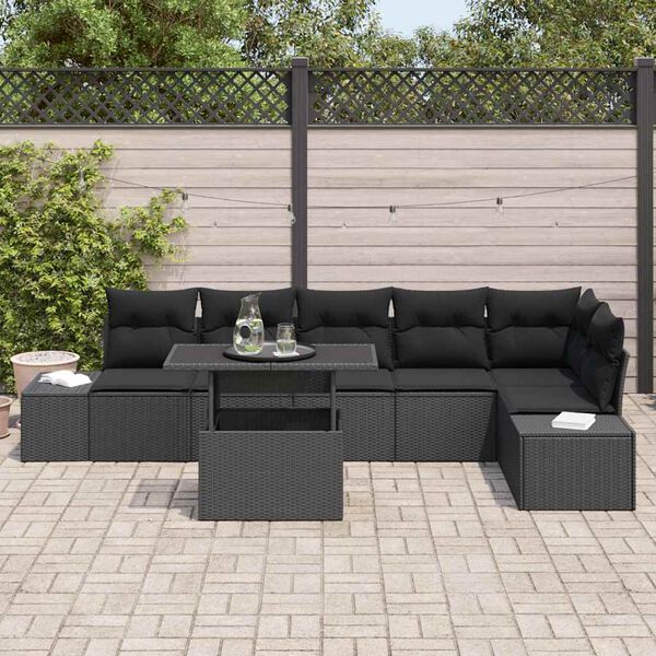 vidaXL Ensemble de canapé de jardin 7 pcs Noir Poly rotin