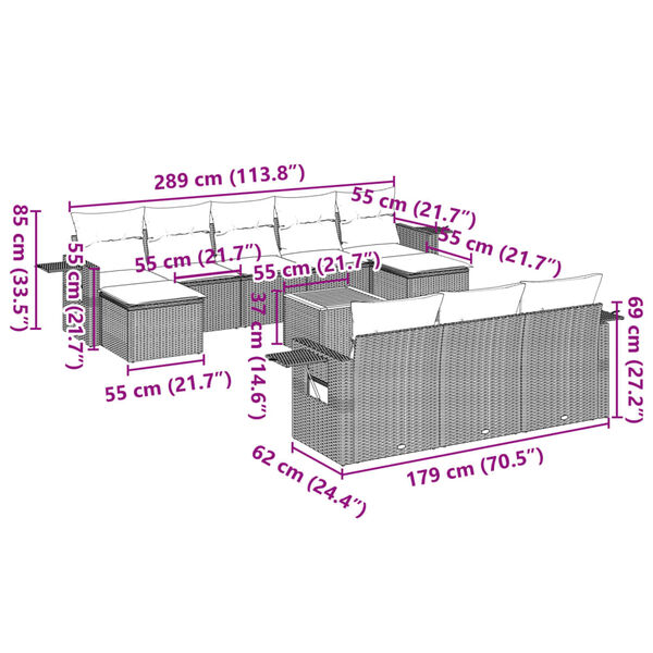 vidaXL Salon de jardin 11 pcs avec coussins noir résine tressée