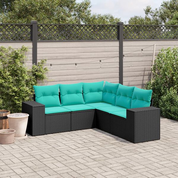 vidaXL Salon de jardin 5 pcs avec coussins noir r&eacute;sine tress&eacute;e