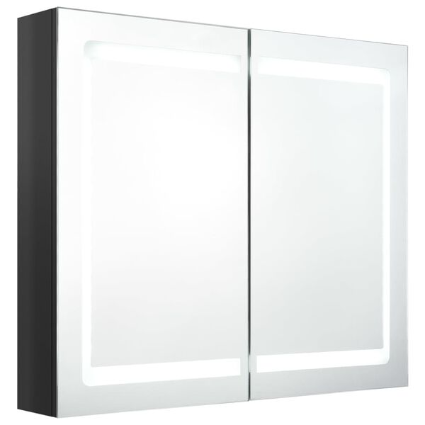 vidaXL Armoire de salle de bain à miroir LED noir brillant 80x12x68 cm