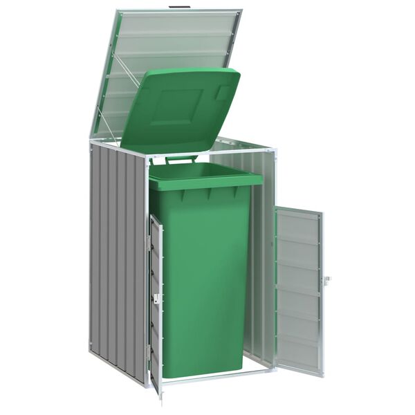 vidaXL Rangement &agrave; roulettes pour poubelles pour bac unique gris acier