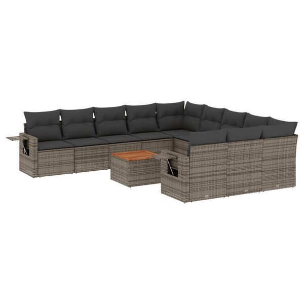 vidaXL Salon de jardin avec coussins 12 pcs gris r&eacute;sine tress&eacute;e