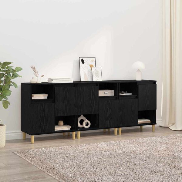 vidaXL Buffets 3 pcs Ch&ecirc;ne noir 60 x 35 x 70 cm Bois d'ing&eacute;nierie