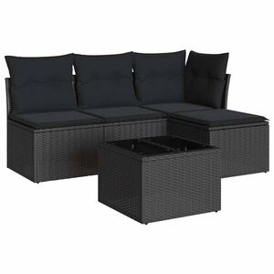 vidaXL Salon de jardin 5 pcs avec coussins noir r&eacute;sine tress&eacute;e