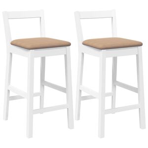 vidaXL Tabourets de bar avec coussins 2 pcs blanc bois massif d'h&eacute;v&eacute;a