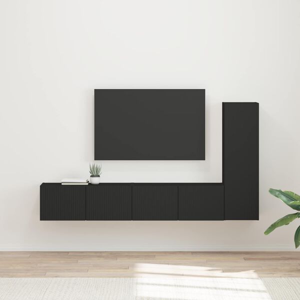 vidaXL Ensemble meuble TV Montage mural 3 pcs Noir Bois d'ing&eacute;nierie