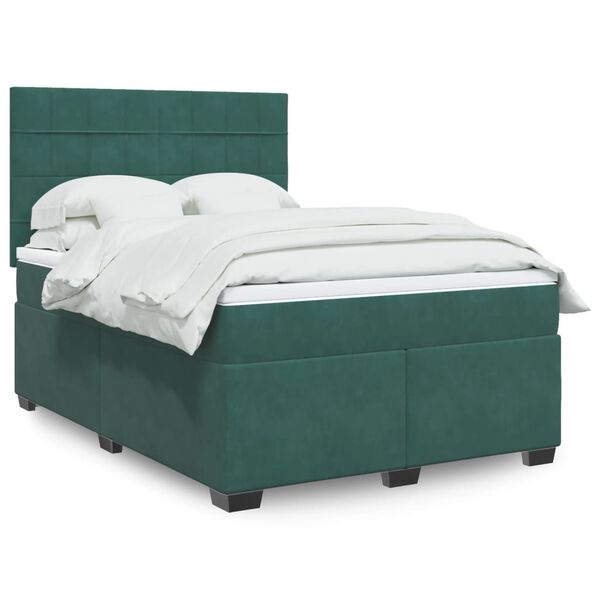 vidaXL Sommier &agrave; lattes de lit et matelas Vert fonc&eacute; 140x190cm Velours