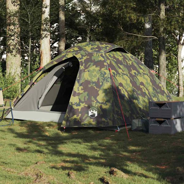 vidaXL Tente de camping &agrave; d&ocirc;me 4 personnes camouflage imperm&eacute;able