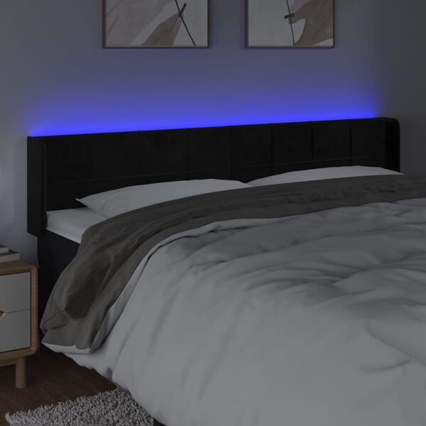 vidaXL T&ecirc;te de lit &agrave; LED Noir 203x16x78/88 cm Velours