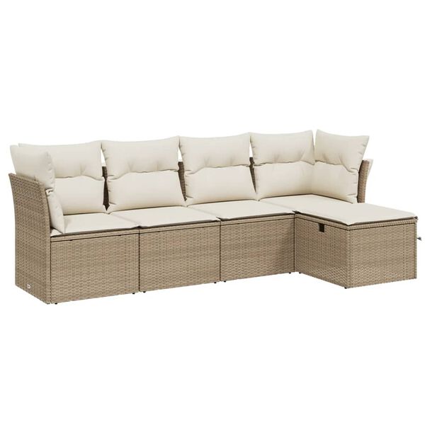vidaXL Salon de jardin avec coussins 5 pcs beige r&eacute;sine tress&eacute;e
