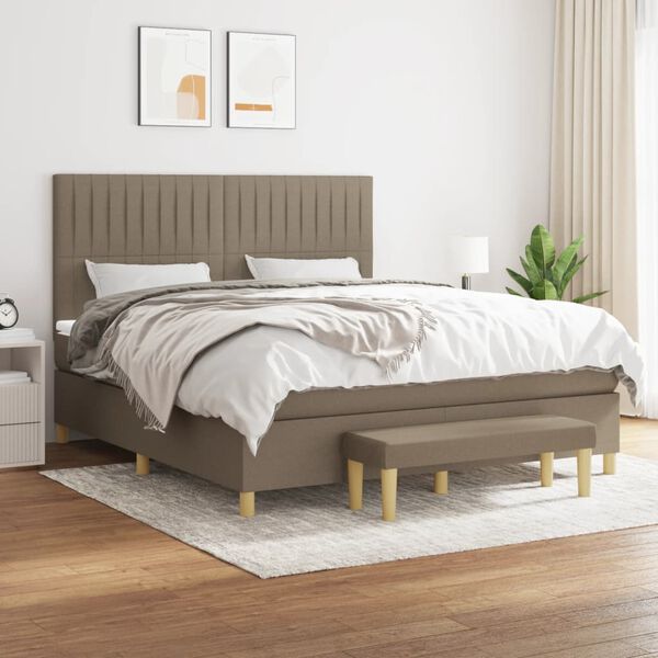 vidaXL Sommier &agrave; lattes de lit avec matelas Taupe 180x200 cm Tissu
