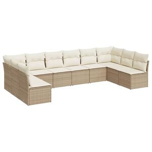 vidaXL Salon de jardin avec coussins 10 pcs beige r&eacute;sine tress&eacute;e