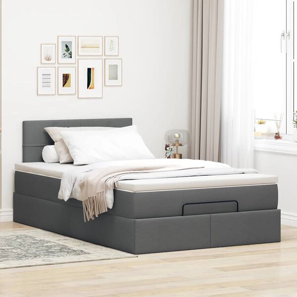 vidaXL Lit ottoman avec matelas gris fonc&eacute; 120x190 cm tissu