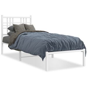 vidaXL Cadre de lit m&eacute;tal sans matelas avec t&ecirc;te de lit blanc 75x190cm