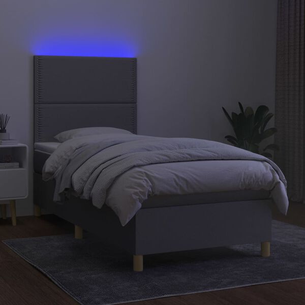 vidaXL Sommier &agrave; lattes de lit avec matelas et LED Gris clair 90x200cm